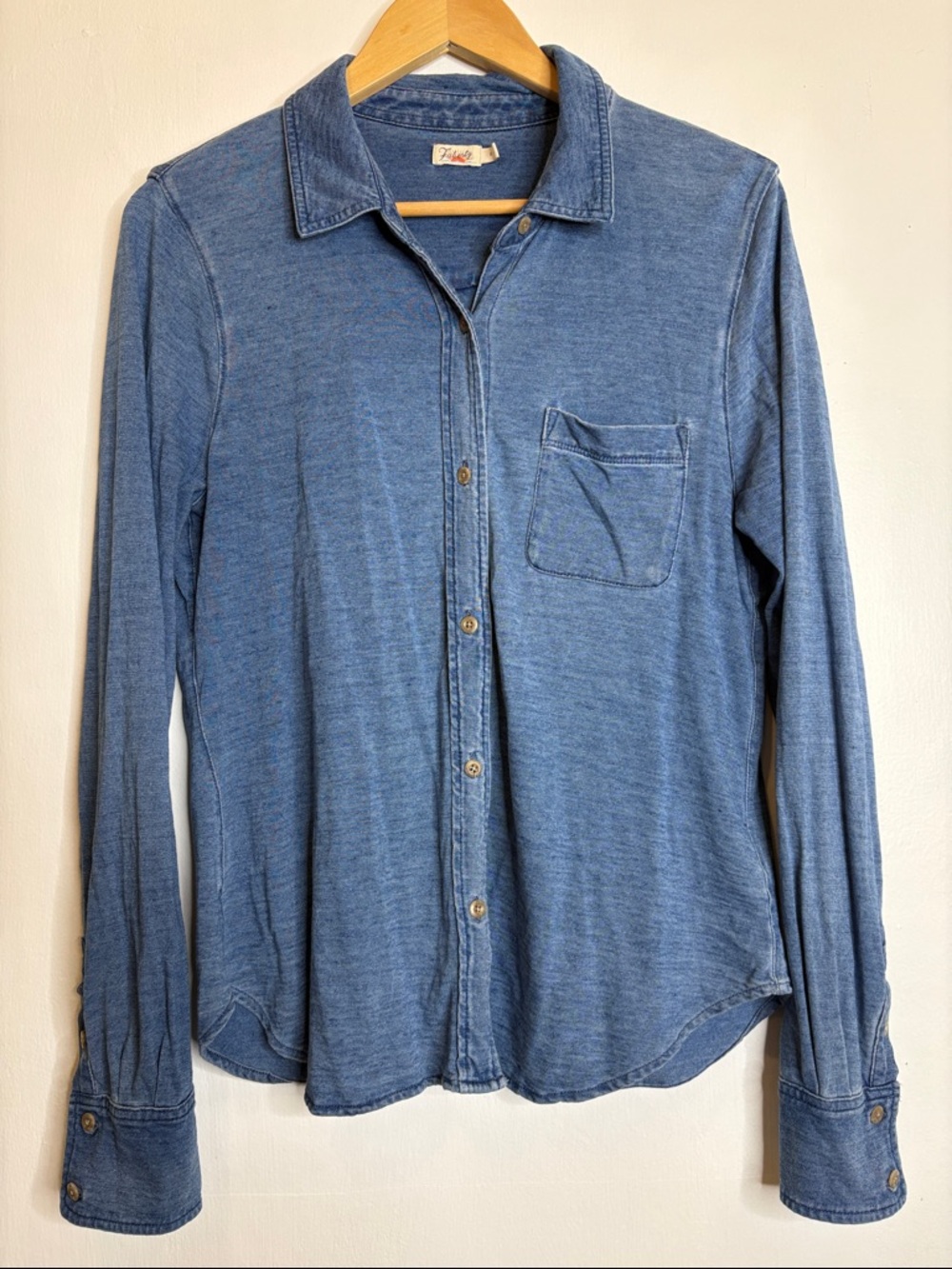 Faherty 100% recycled cotton denim button down long sleeve shirt